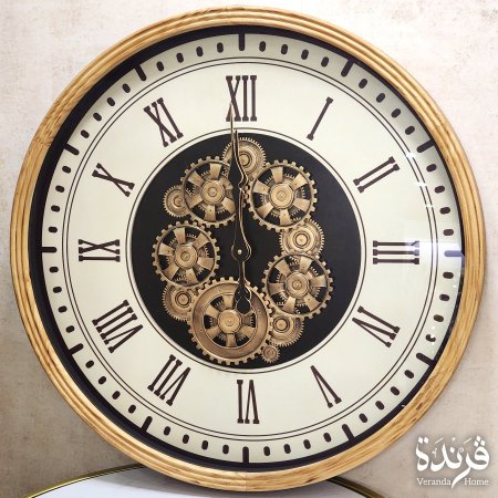 ساعة حائط اطار خشب قطر 80 سم مسننات متحركة